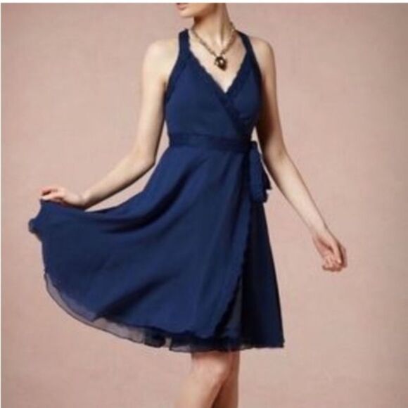 ANTHROPOLOGIE VA ET VIEN Silk Wrap Dress Blue Size 4 - Picture 8 of 13